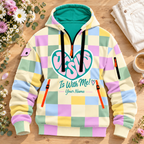 Personalized Pastel Checkerboard Heart Half-Zip Hoodie