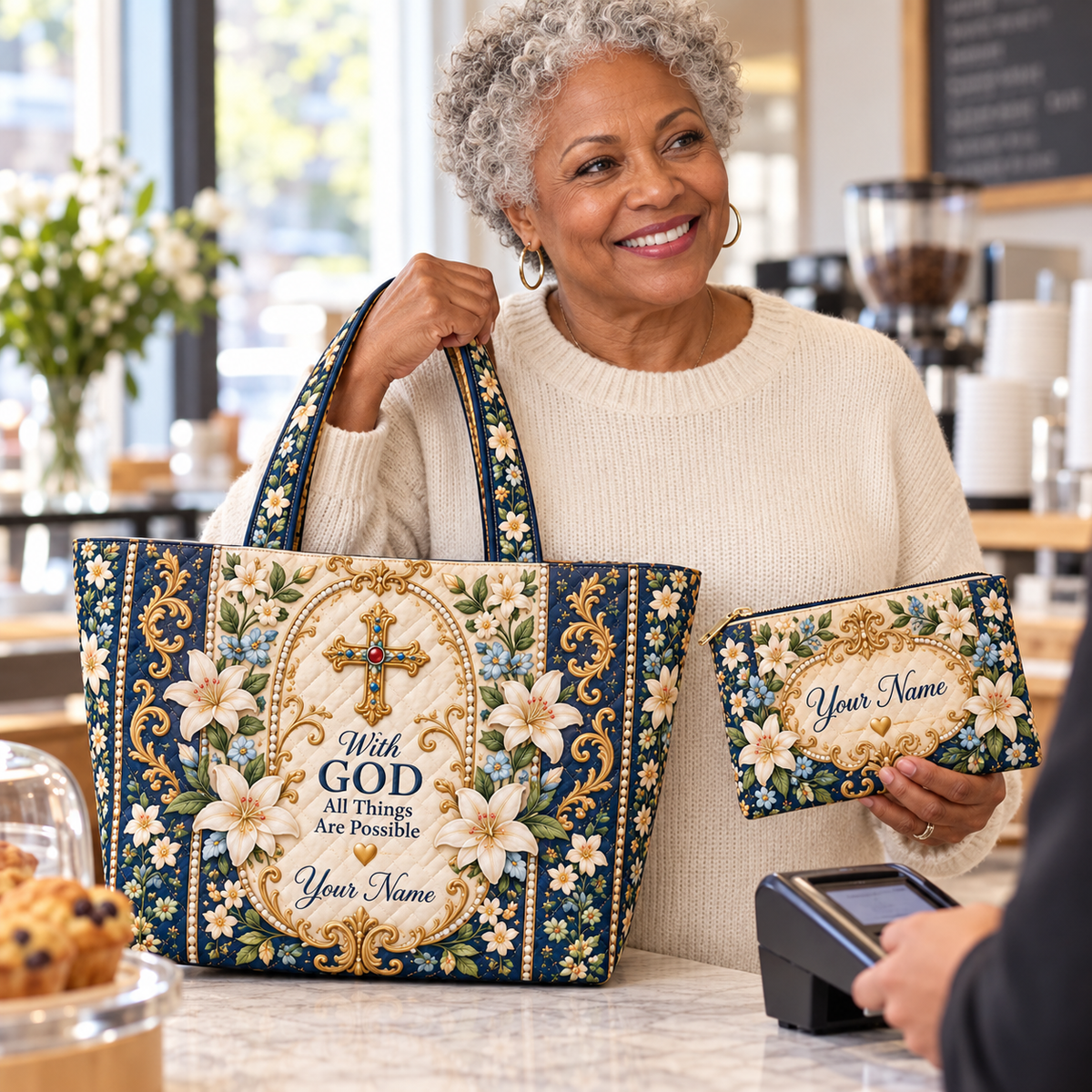 Personalized Ornate Floral Quilted Shoulder Bag & Storage Bag