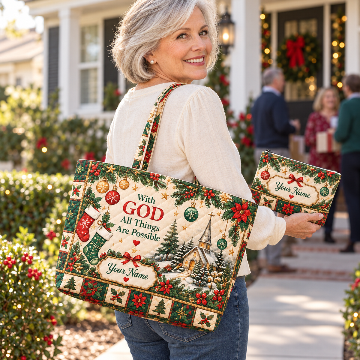 Personalized Winter Holiday Quilted Shoulder Bag & Storage Bag