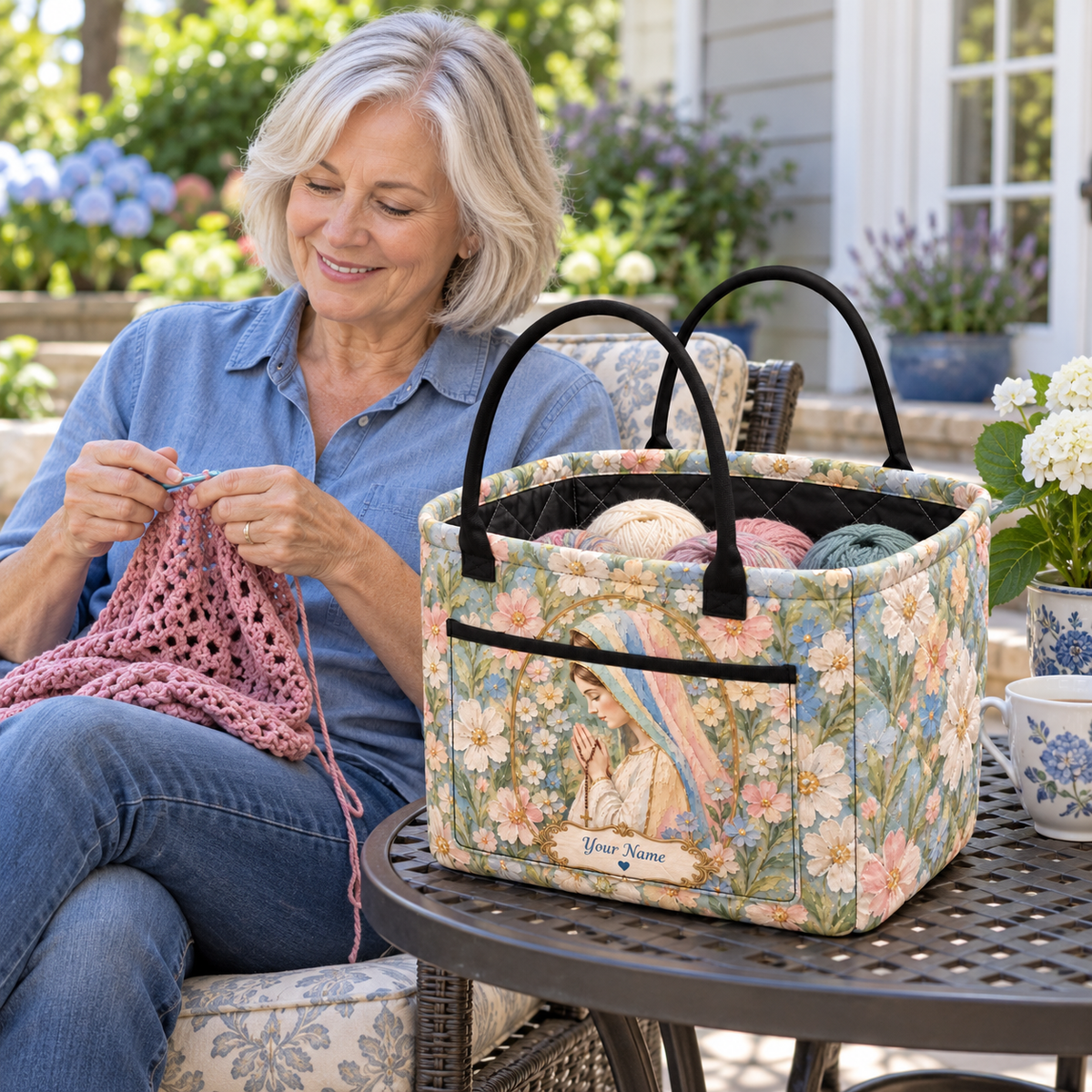 Personalized Pastel Meadow Floral Quilted Storage Basket