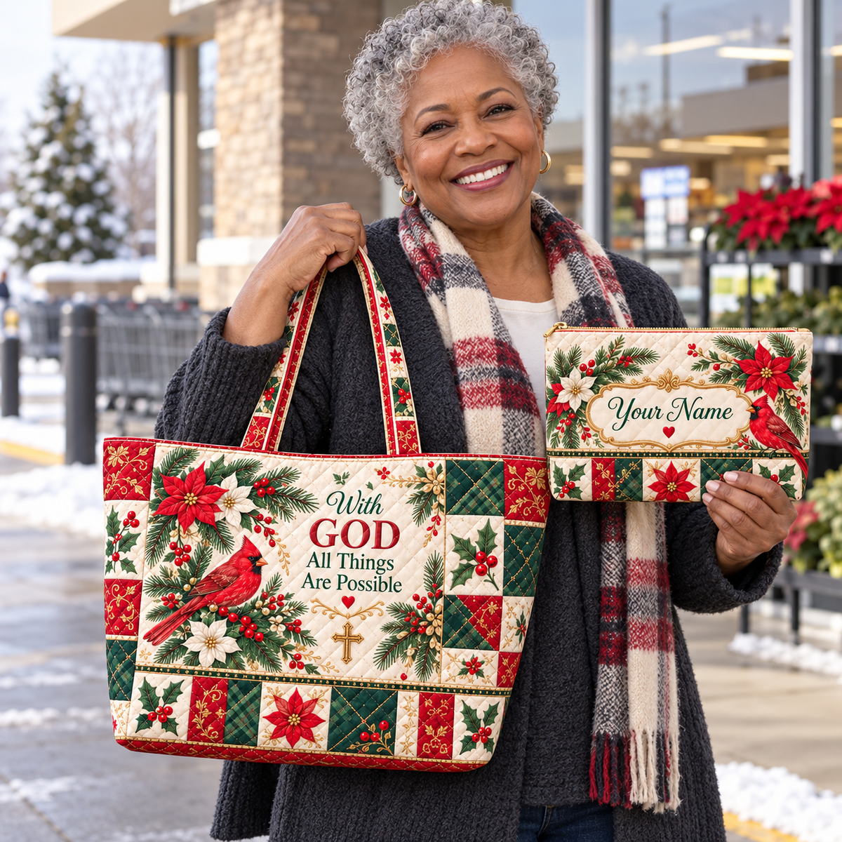 Personalized Red Cardinal Quilted Shoulder Bag & Storage Bag