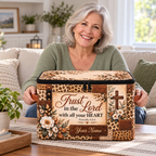 Personalized Leopard Floral Square Storage Basket With Lid