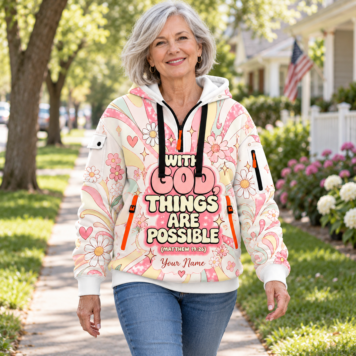 Personalized Pastel Daisy Half-Zip Hoodie
