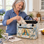 Personalized Blue & White Lily Quilted Storage Basket