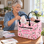 Personalized Pink Ribbon Floral Quilted Storage Basket