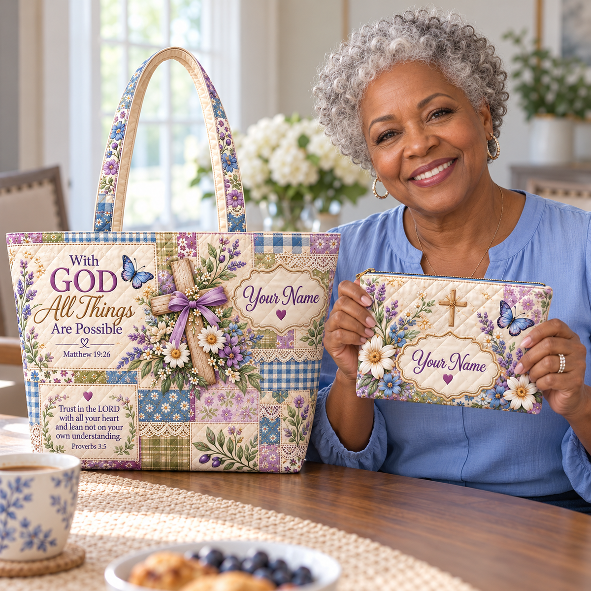 Personalized Lavender Butterfly Quilted Shoulder Bag & Storage Bag