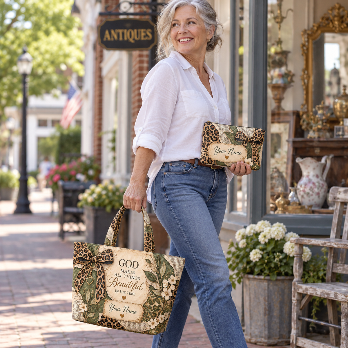 Personalized Olive Leopard Bow Quilted Shoulder Bag & Storage Bag