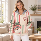 Pastel Stripe Santa Personalized Fleece Jacket