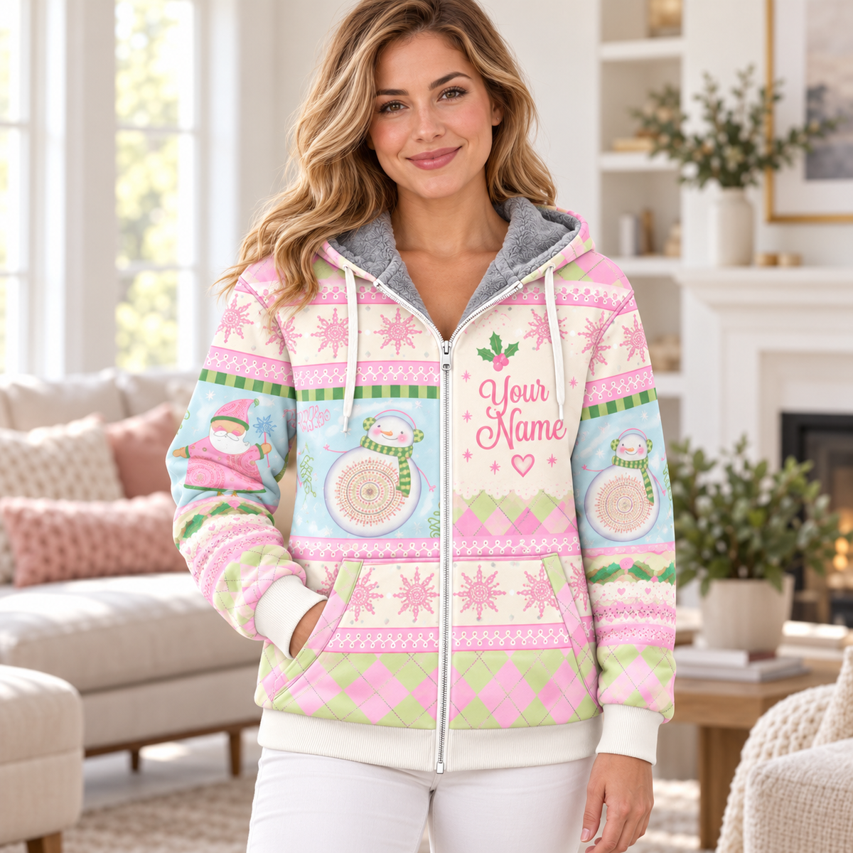 Pastel Santa Claus Personalized Fleece Jacket
