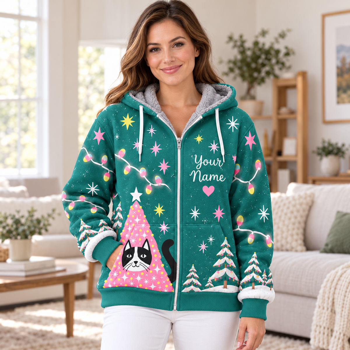Meowy Catmas Personalized Fleece Jacket