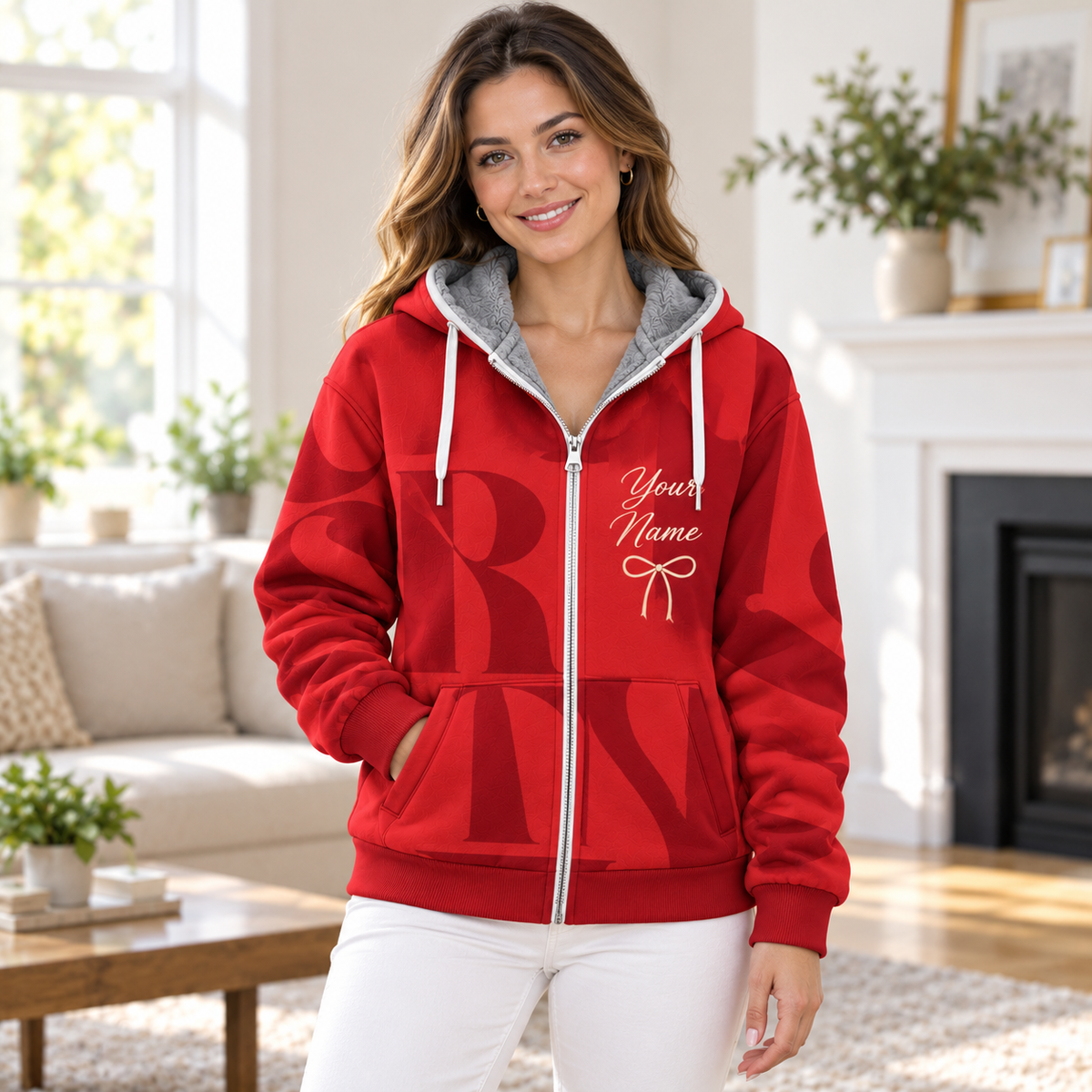 Merry Christmas Typography Personalized Fleece Jacket
