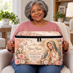 Personalized Blush Rose Square Storage Basket With Lid