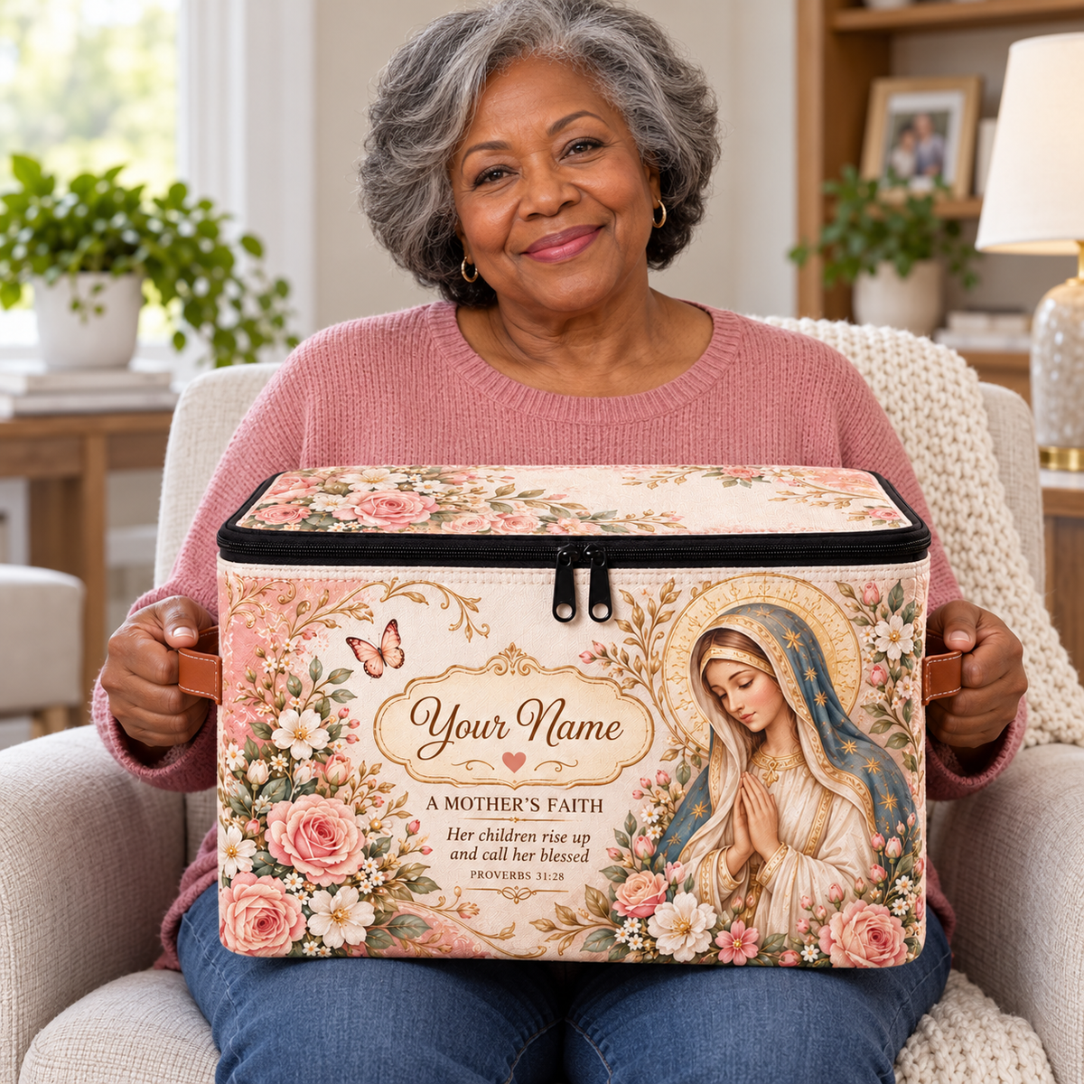 Personalized Blush Rose Square Storage Basket With Lid