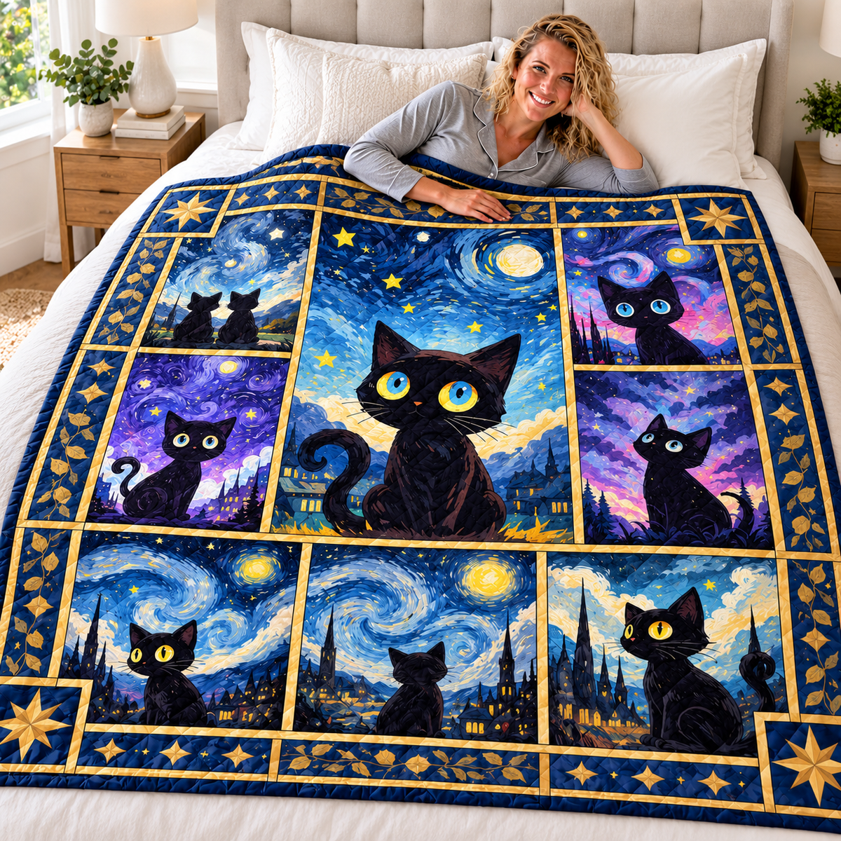 Starry Night Black Cat Quilt