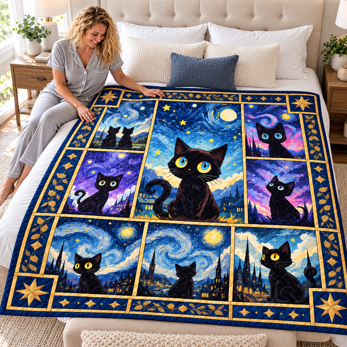 Starry Night Black Cat Quilt