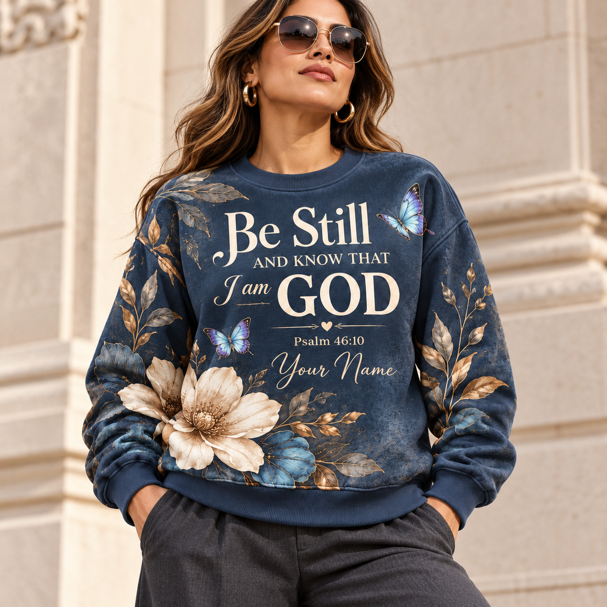 Personalized Navy Floral Butterfly Sweatshirt