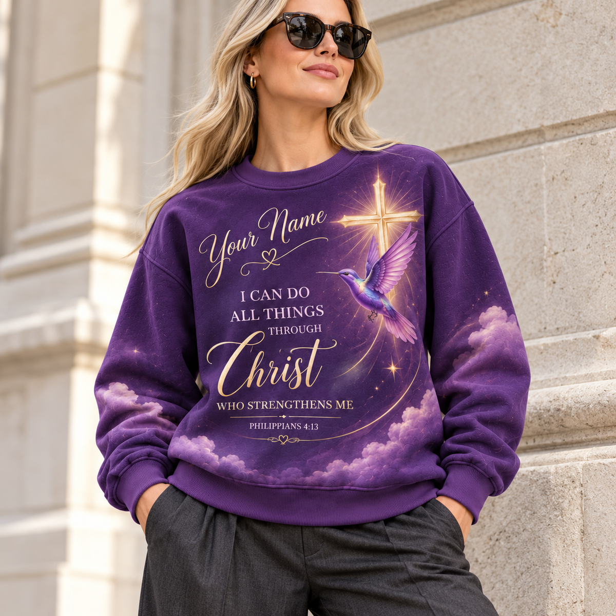 Personalized Purple Hummingbird Sweatshirt