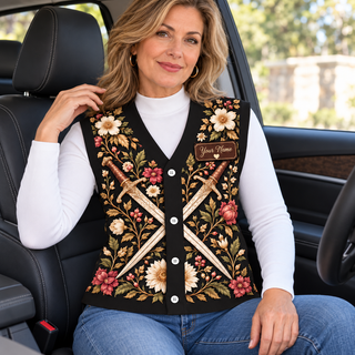Crossed Swords Floral Personalized Knitted Cardigan Vest