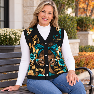 Teal Bow Woman Personalized Knitted Cardigan Vest
