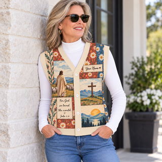 Scenic Daisy Patchwork Personalized Knitted Cardigan Vest