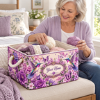 Personalized Purple Hummingbird Floral Storage Basket