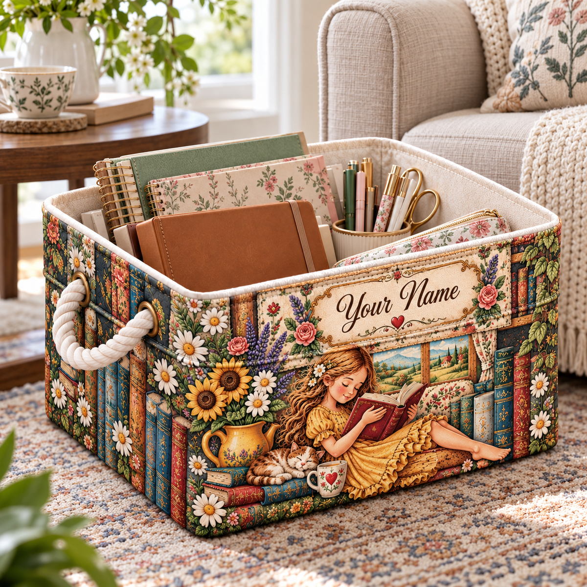 Personalized Book Lover Girl Storage Basket