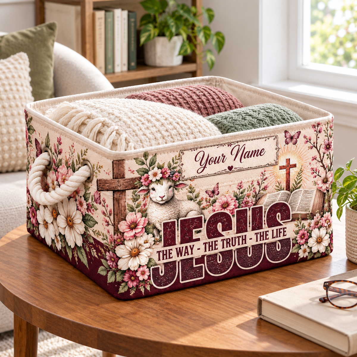 Personalized Floral Lamb Storage Basket