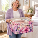 Personalized Hummingbird Floral Storage Basket