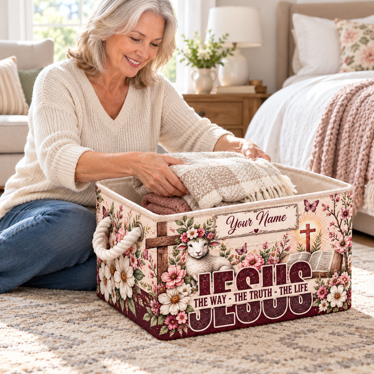 Personalized Floral Lamb Storage Basket