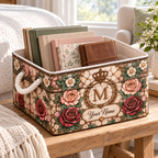 Personalized Vintage Rose Monogram Storage Basket