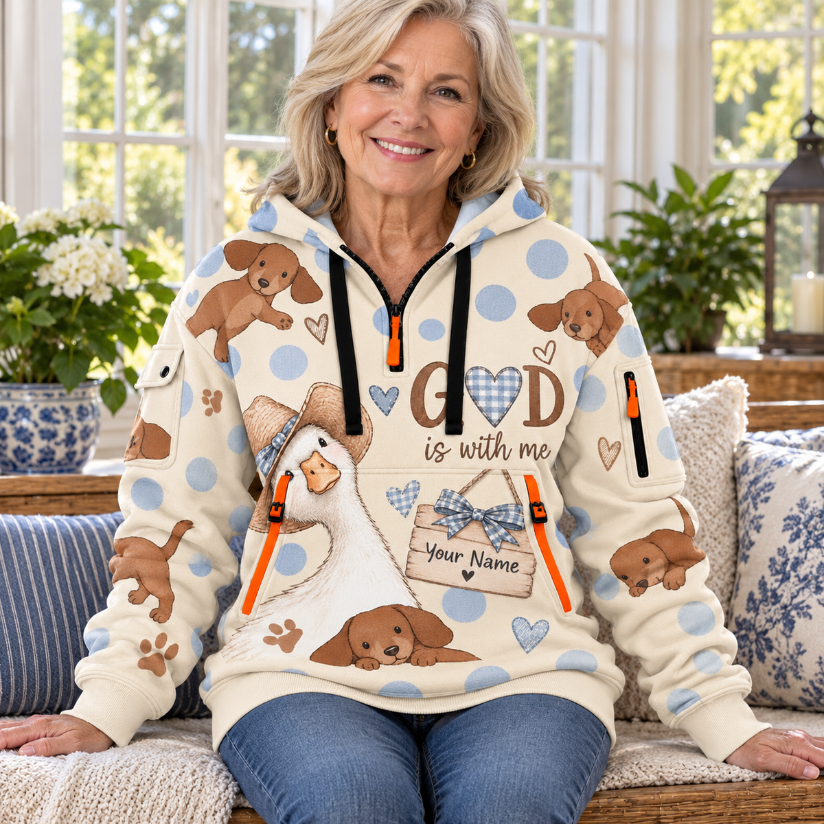Personalized Duck and Puppies Half-Zip Hoodie