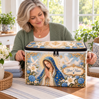 Personalized Blue Rose Lily Square Storage Basket With Lid