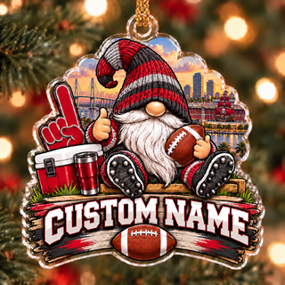 Personalized Red & Pewter Football Fan Gnome Christmas Ornament