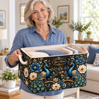 Personalized Blue Peacock Floral Storage Basket