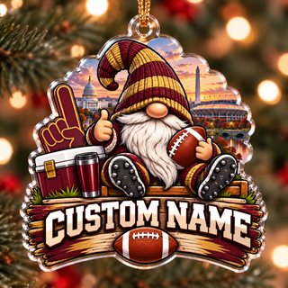Personalized Burgundy & Gold Football Fan Gnome Christmas Ornament