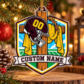 Personalized Burgundy and Gold Football Cross Shield Ornament