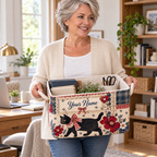 Personalized Floral Black Cat Storage Basket
