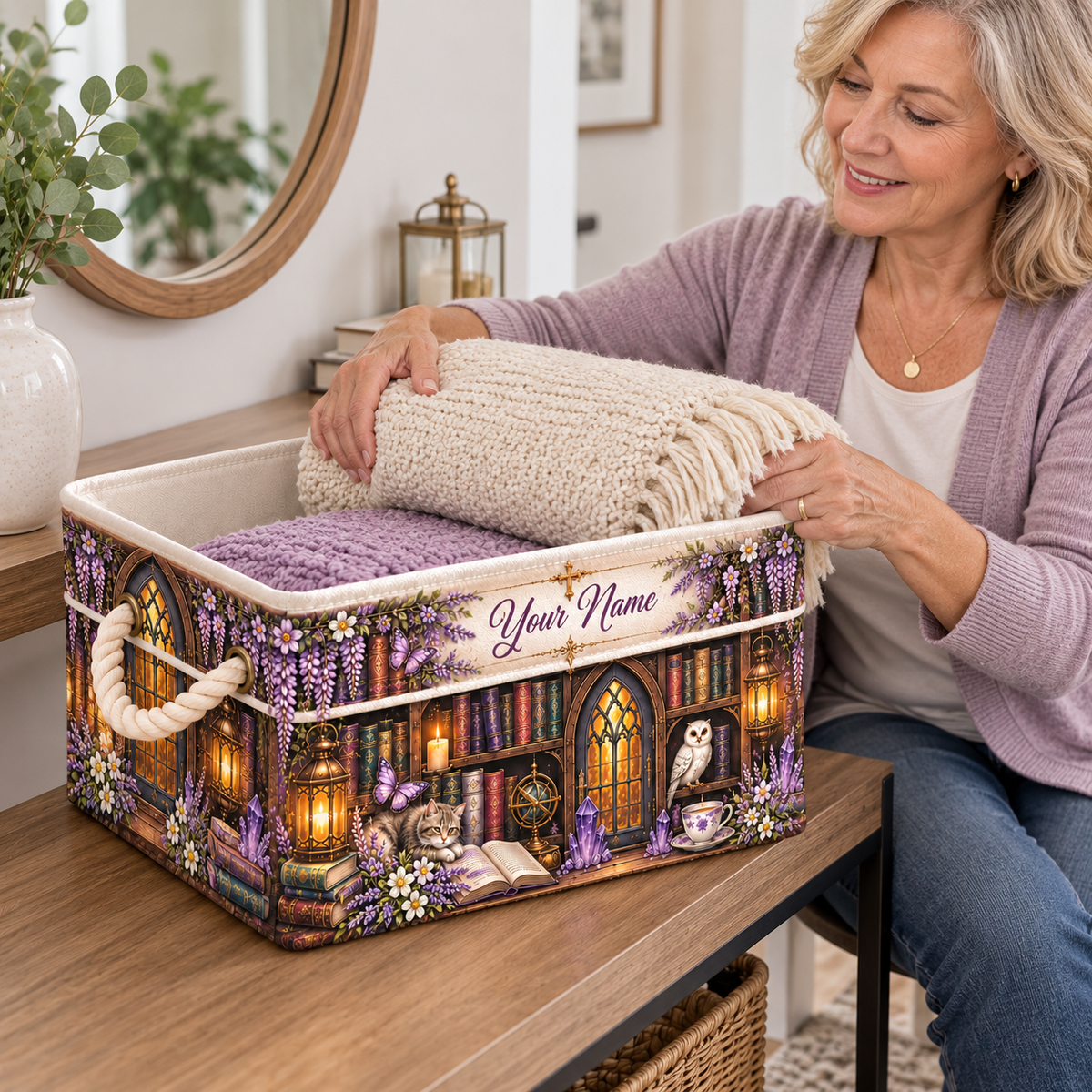 Personalized Cat and Owl Library Storage Basket