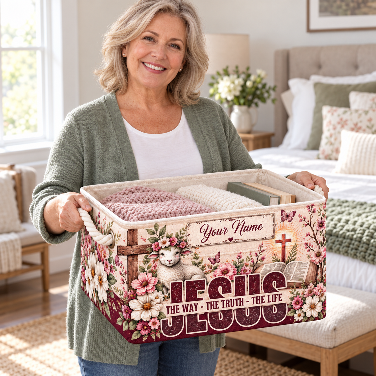 Personalized Floral Lamb Storage Basket
