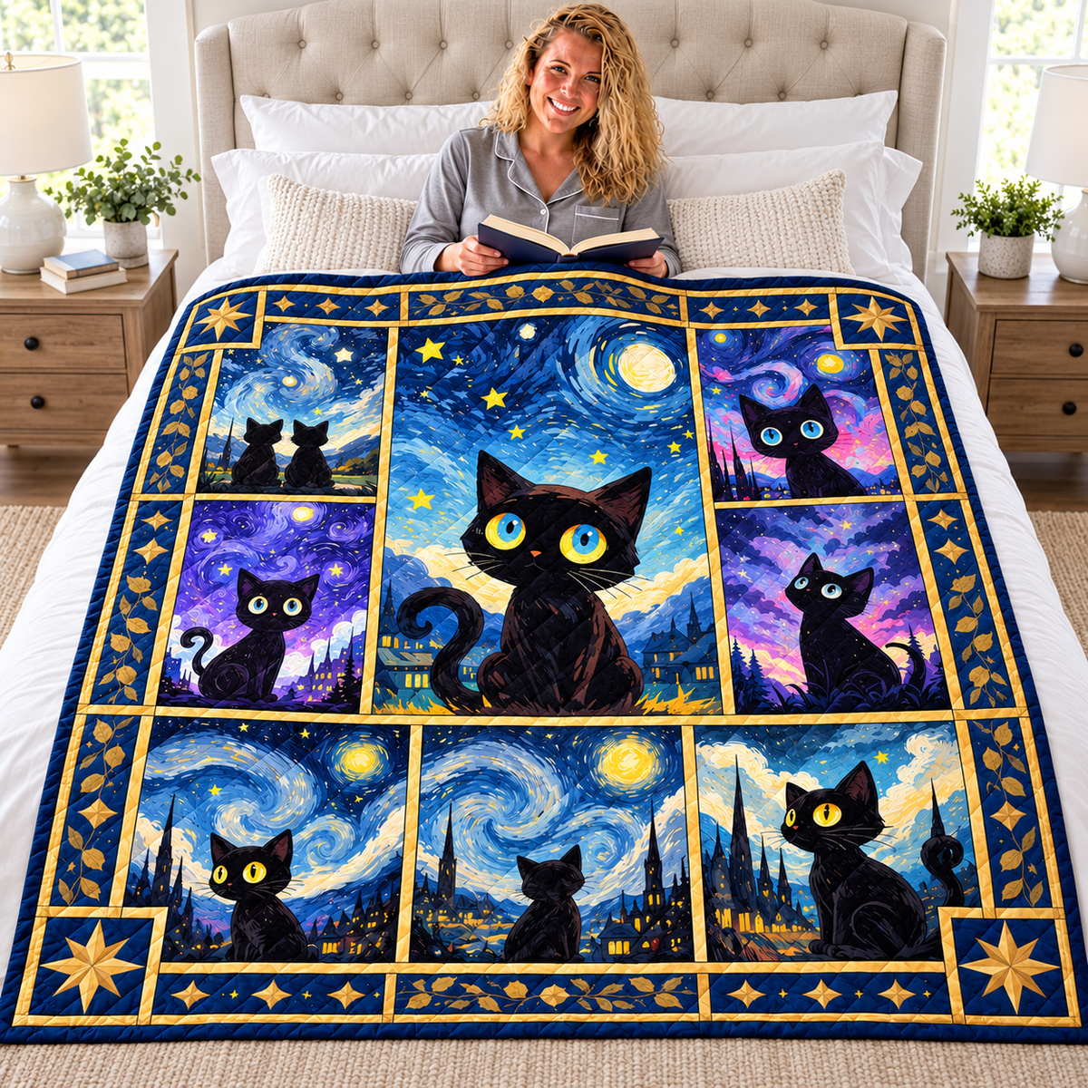 Starry Night Black Cat Quilt