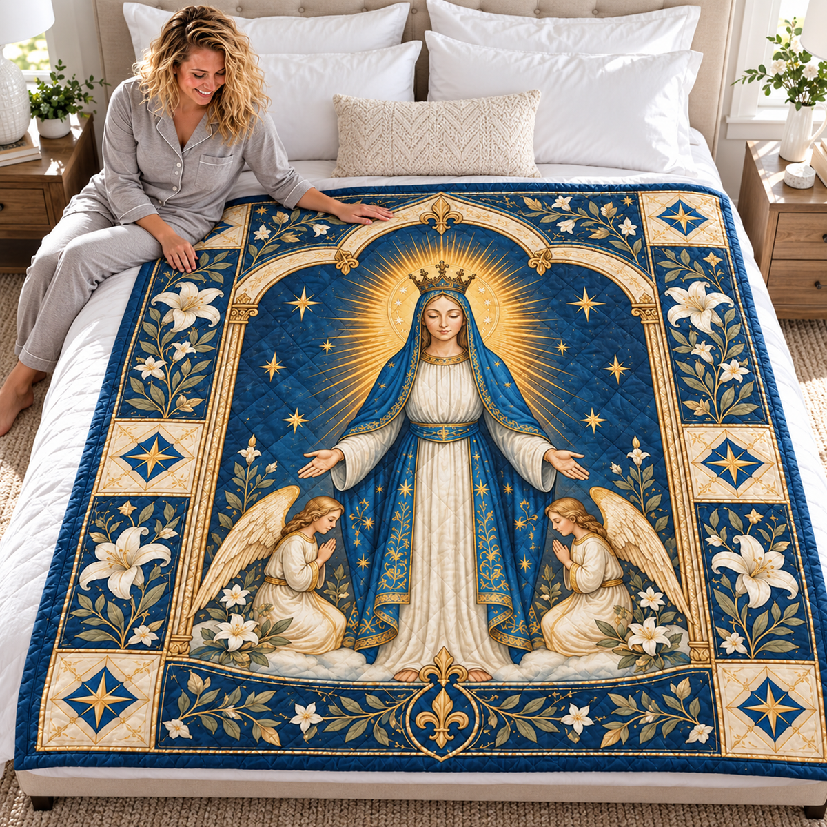 Crowned Lady and White Lilies Quilt