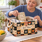 Personalized Retro Cat Faces Storage Basket