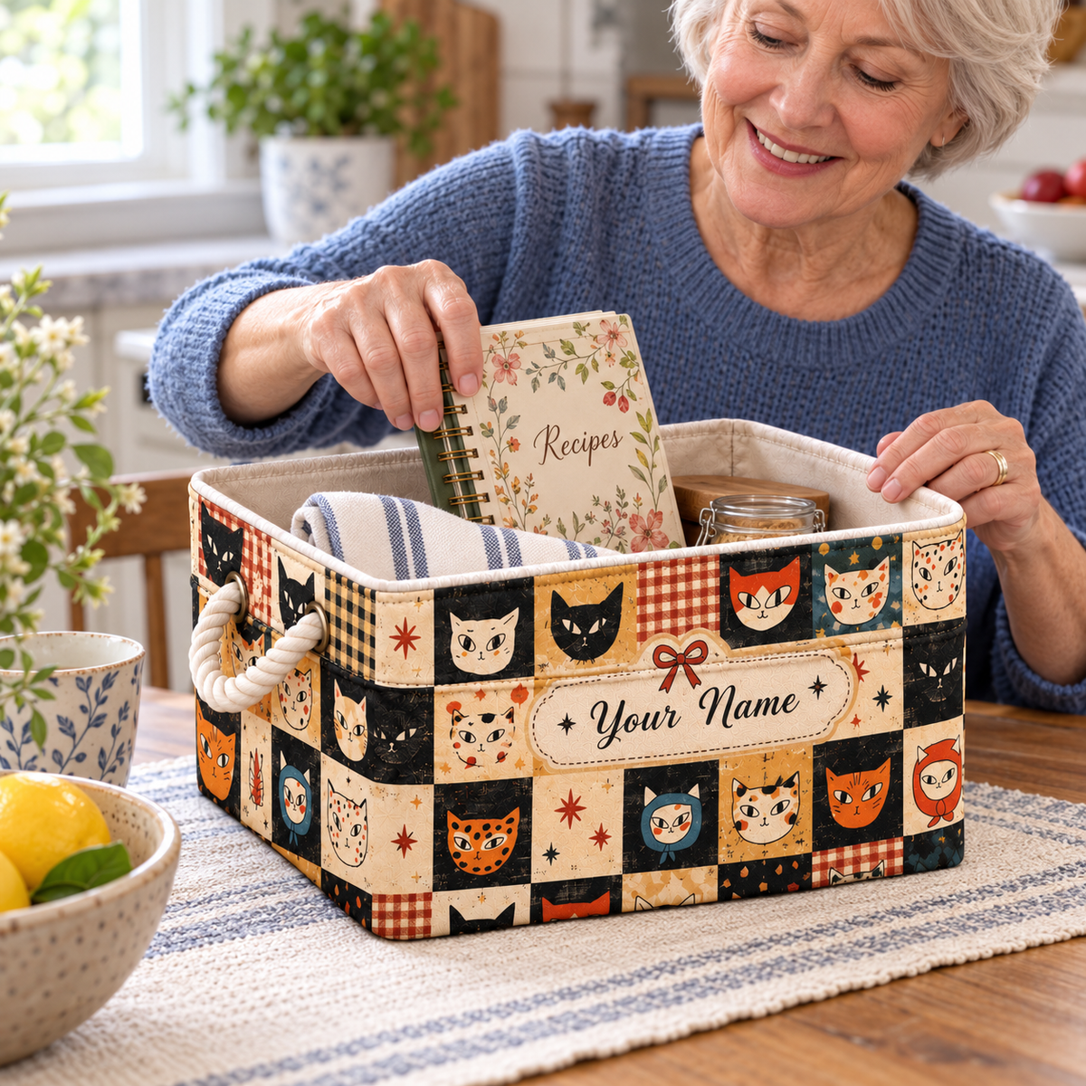 Personalized Retro Cat Faces Storage Basket