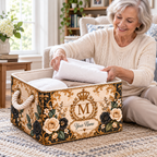 Personalized Black Cream Rose Monogram Storage Basket