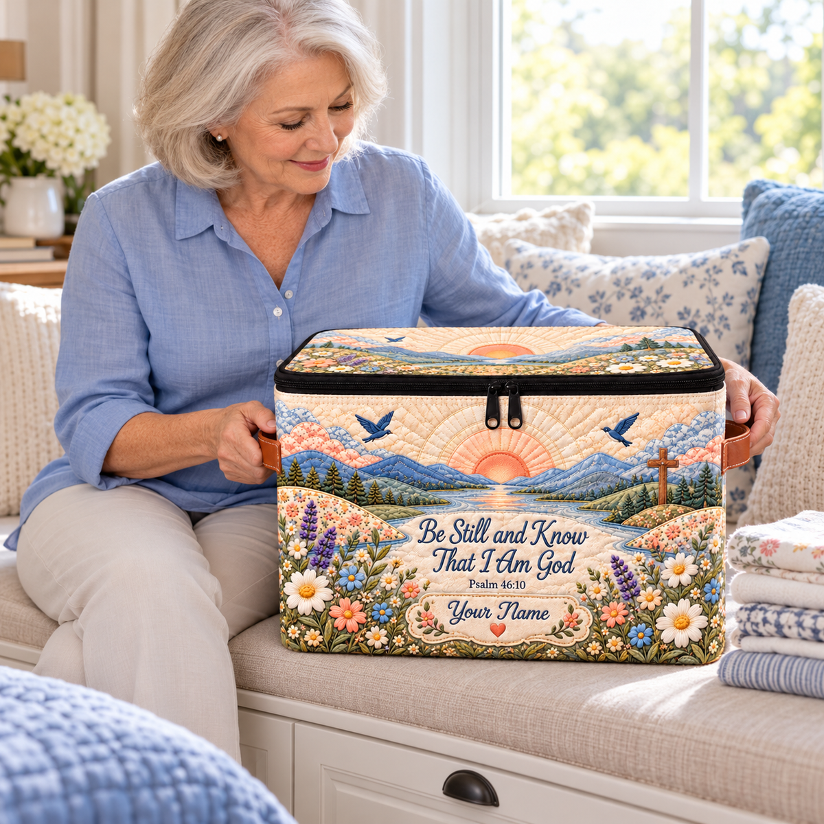 Personalized Sunrise Wildflower Square Storage Basket With Lid