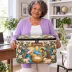Personalized Stained Glass Floral Square Storage Basket With Lid