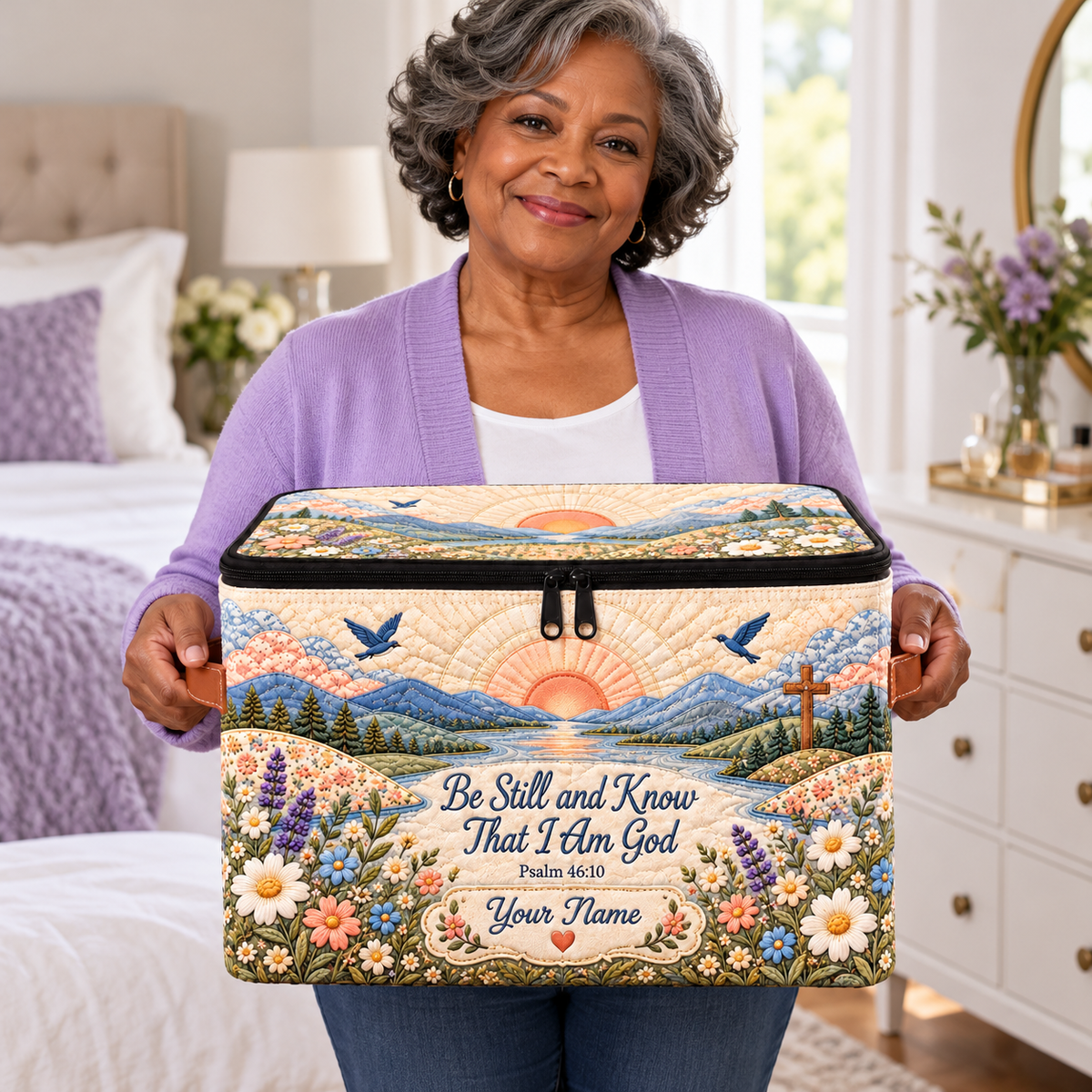 Personalized Sunrise Wildflower Square Storage Basket With Lid
