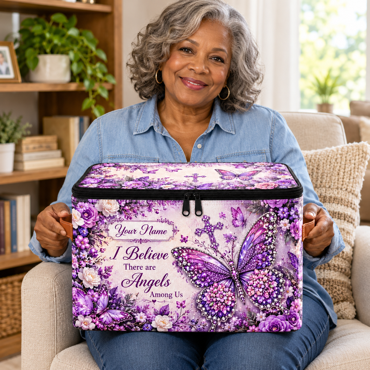 Personalized Jeweled Butterfly Square Storage Basket With Lid