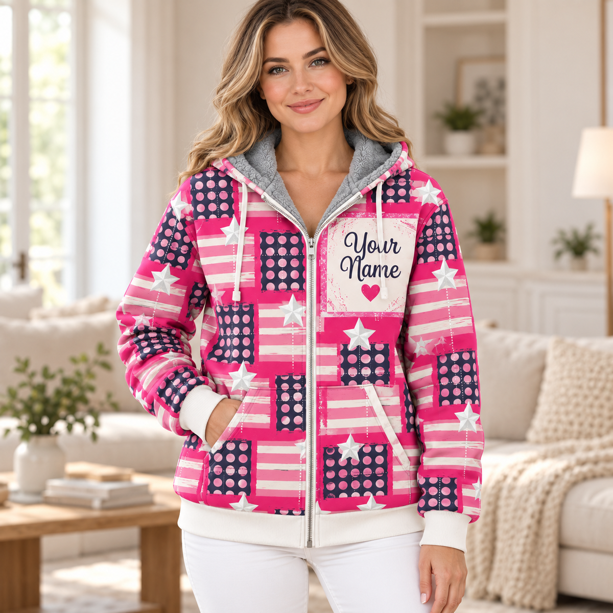Merry Christmas Patchwork Personalized Fleece Jacket
