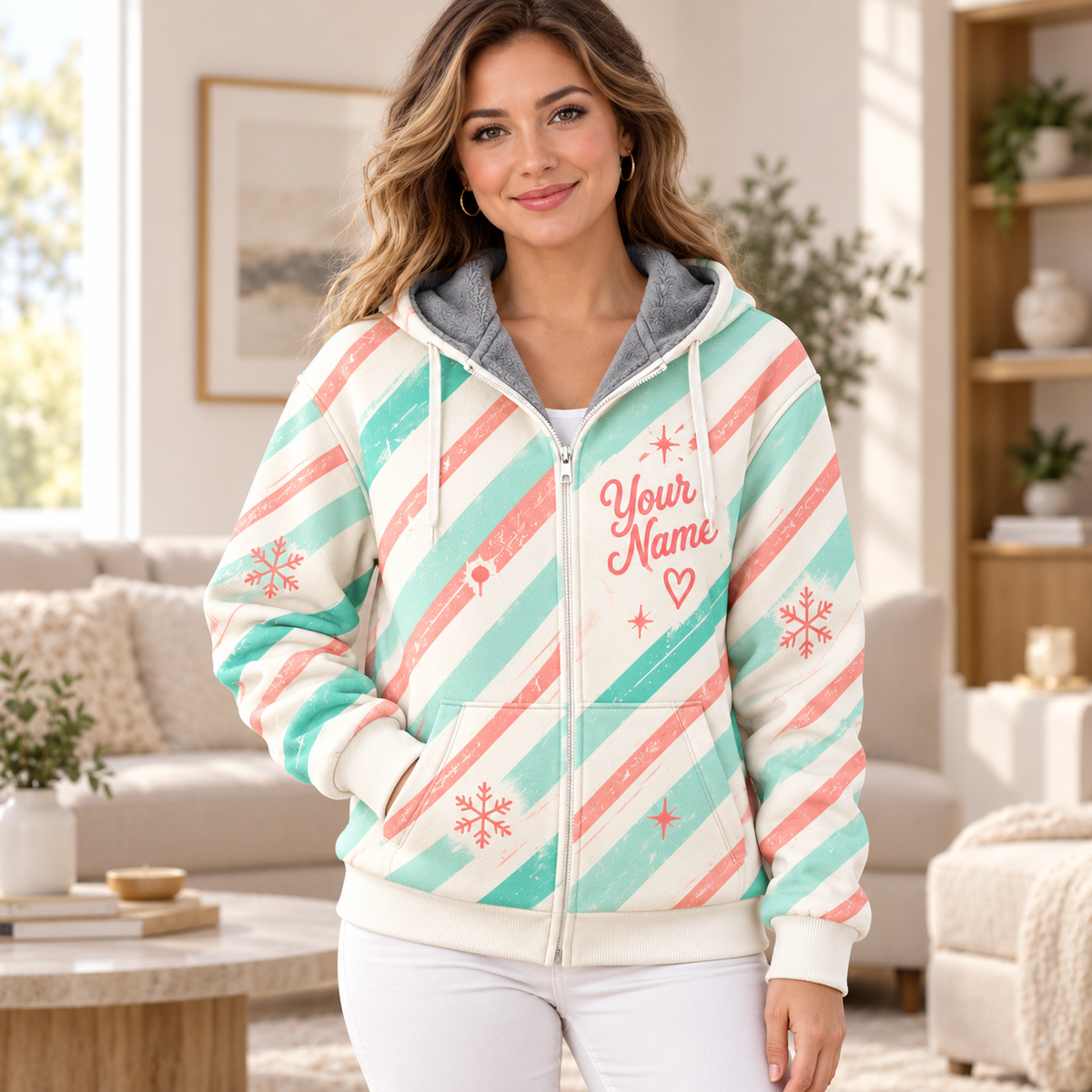 Candy Stripe Santa Personalized Fleece Jacket
